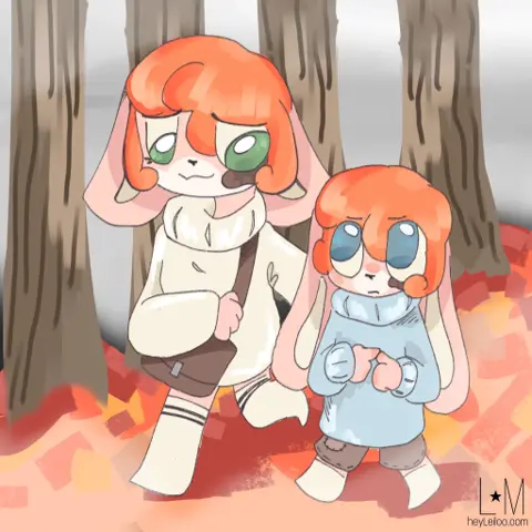 Bunny Family Autumn Forest Walk