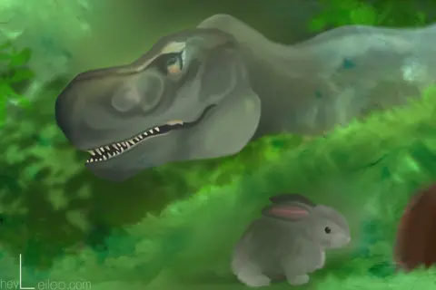 T Rex And Bunny In Jungle