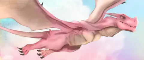 Pink Dragon Flying Pastel Clouds