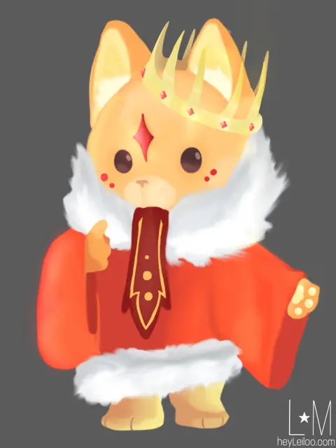 Cat King In Crown And Mantle