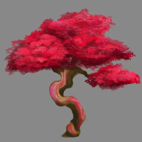 Red Maple Tree Game Asset