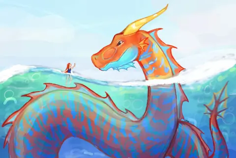 Sea Dragon Rising Over Girl