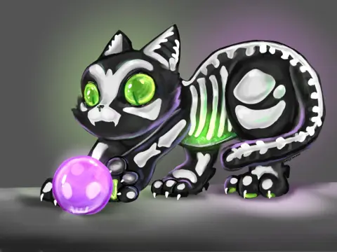 Skeleton Cat Glowing Green