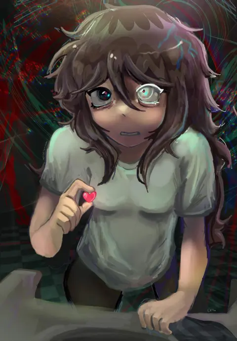 Glitch Horror Girl With Heart Pin