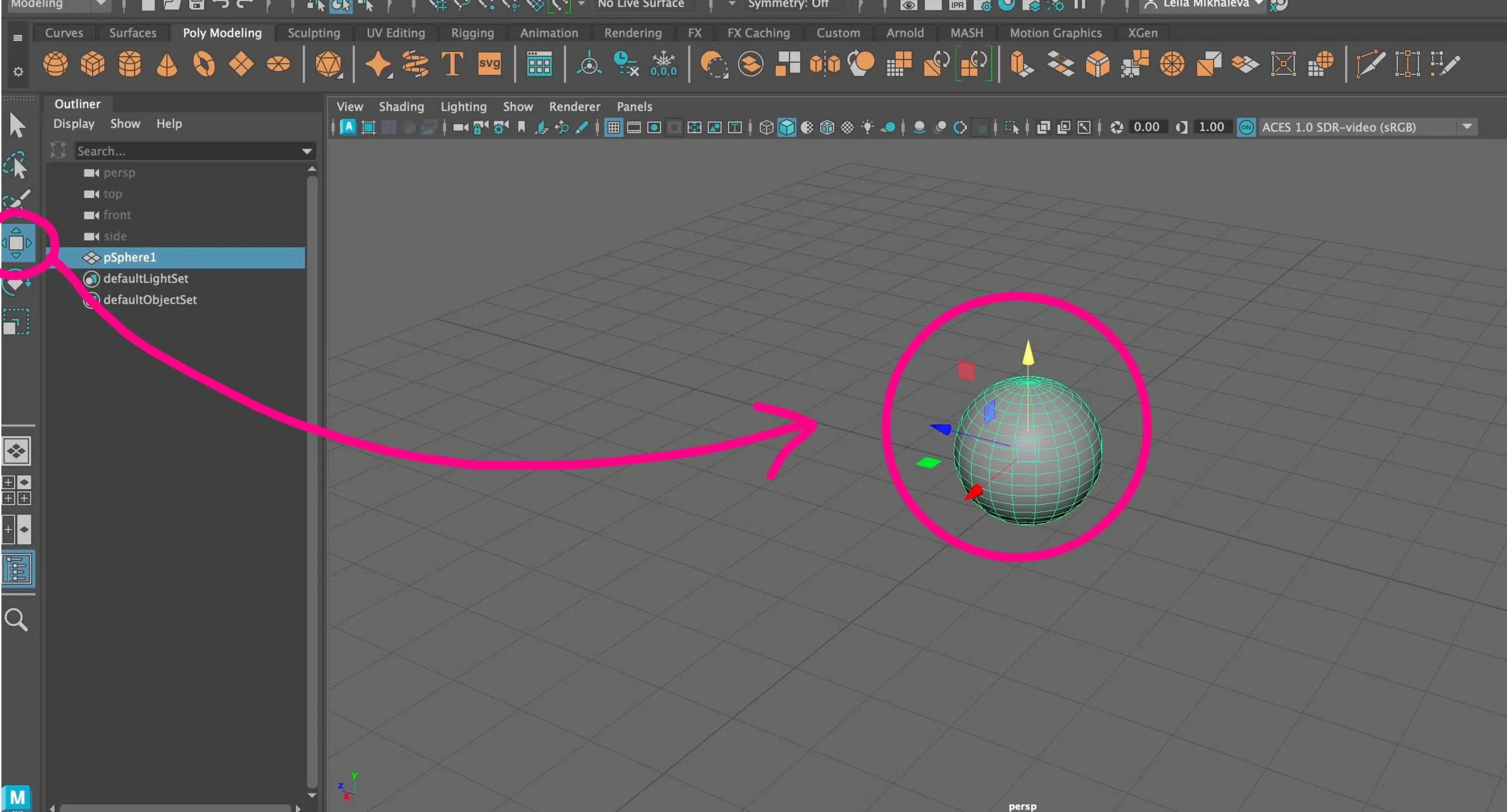 Autodesk Maya modeling workspace with a polygon mesh selected and editing tools active in the toolbox