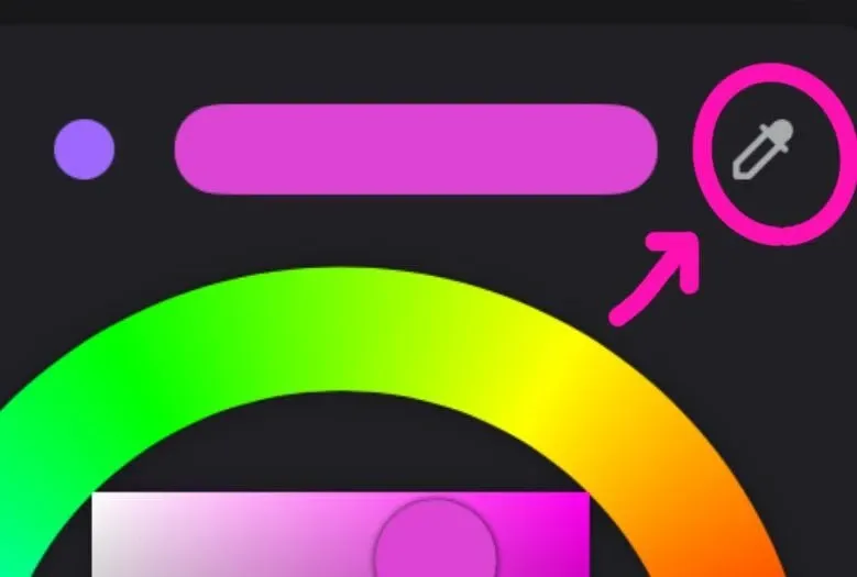 Corel Painter eyedropper icon highlighted in the top-right corner of the colour picker, used to sample colour from the canvas