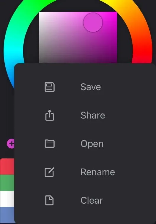 Corel Painter palette management menu close-up showing the full set of organizational actions