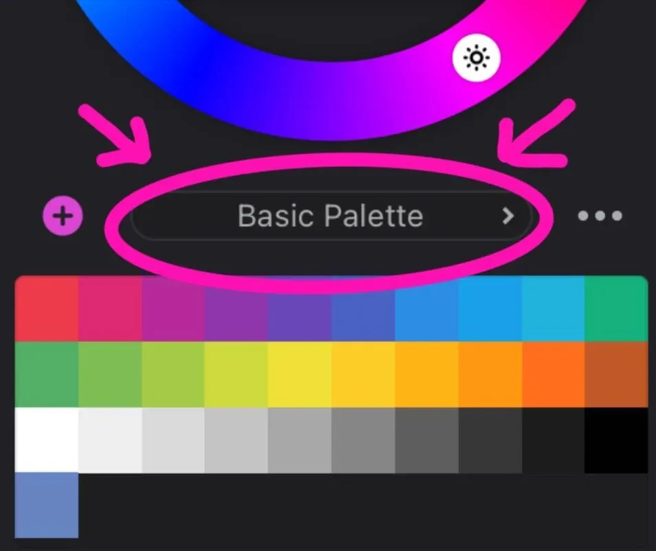 Corel Painter palette selector dropdown listing Basic Palette and any saved custom palettes ready to switch to
