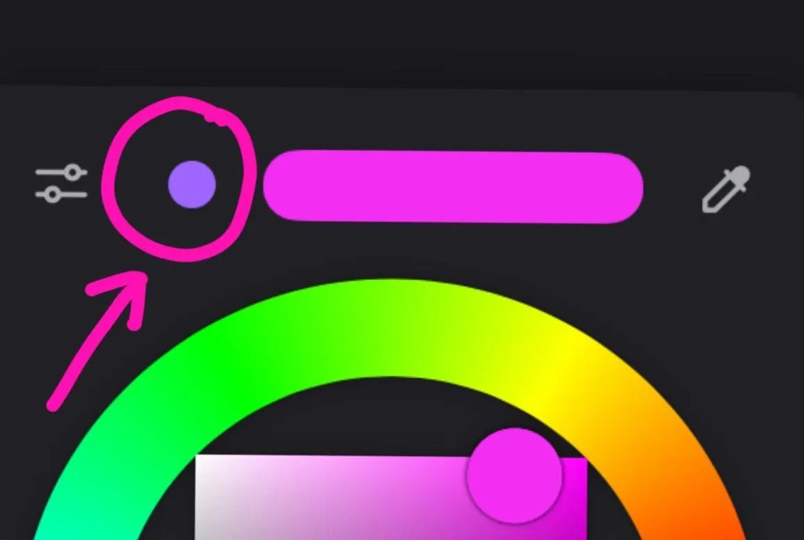 Corel Painter colour picker close-up showing the small previous-colour toggle next to the active swatch