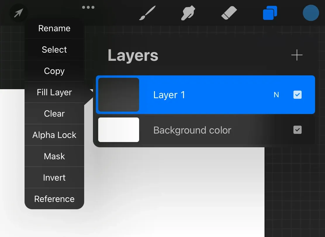 Procreate Alpha Lock enabled on a layer: the thumbnail shows a checkered transparency pattern indicating the bounds are locked