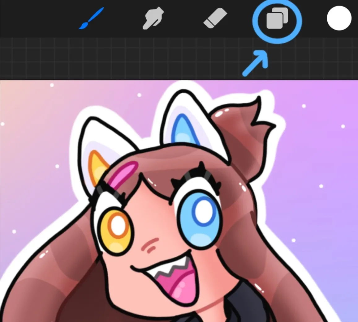 Procreate top-right toolbar with the two-squares Layers icon highlighted